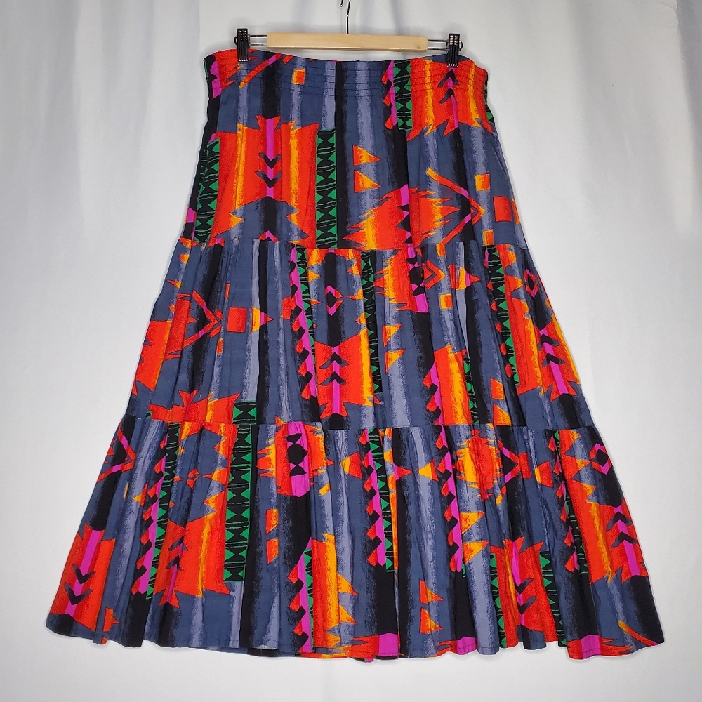 Pierre Cardin Maxi Skirt‎ M/Large Vtg 80s Bold Multicolor Southwestern Cowgirl